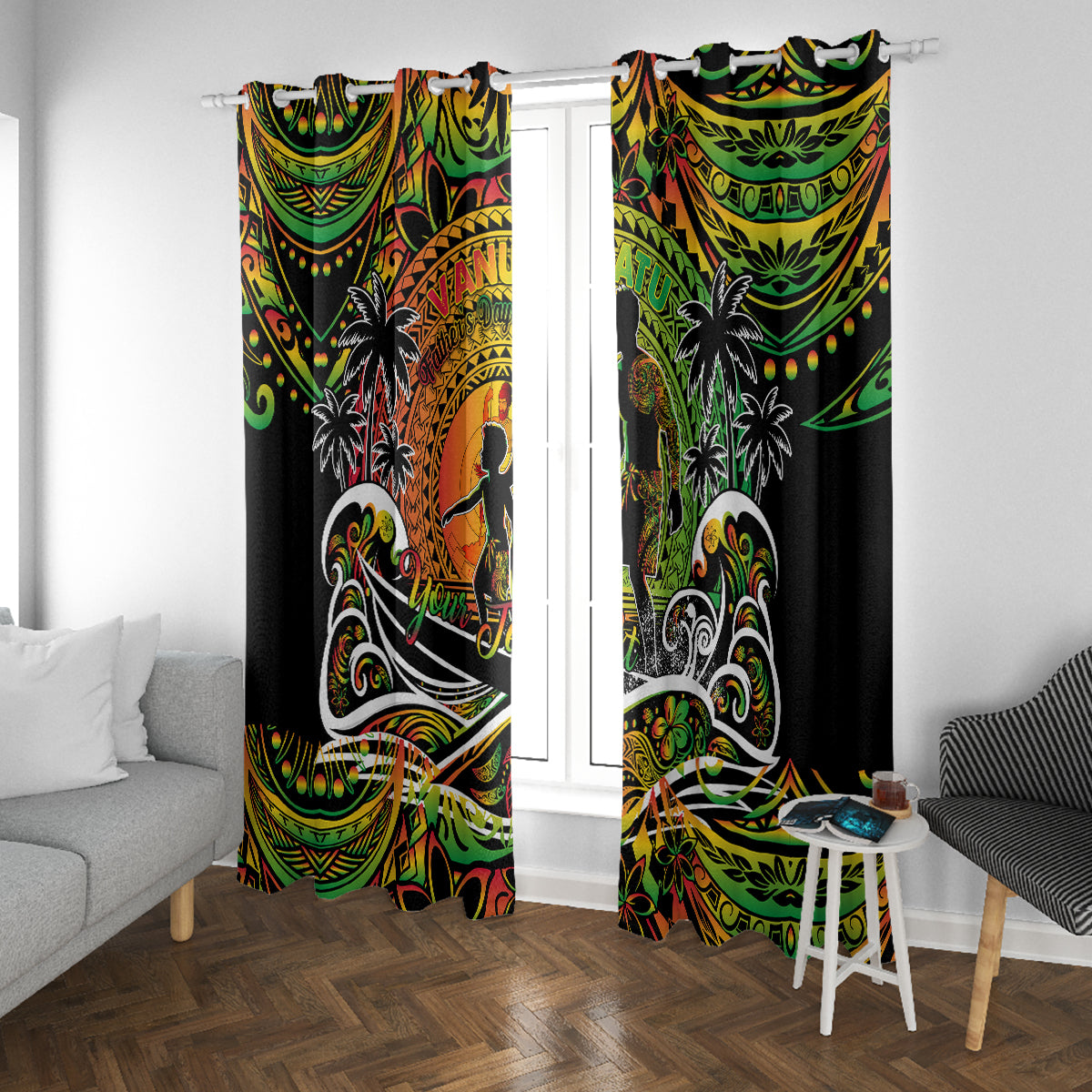 Father's Day Vanuatu Window Curtain Special Dad Polynesia Paradise DT02 With Grommets Art - Polynesian Pride