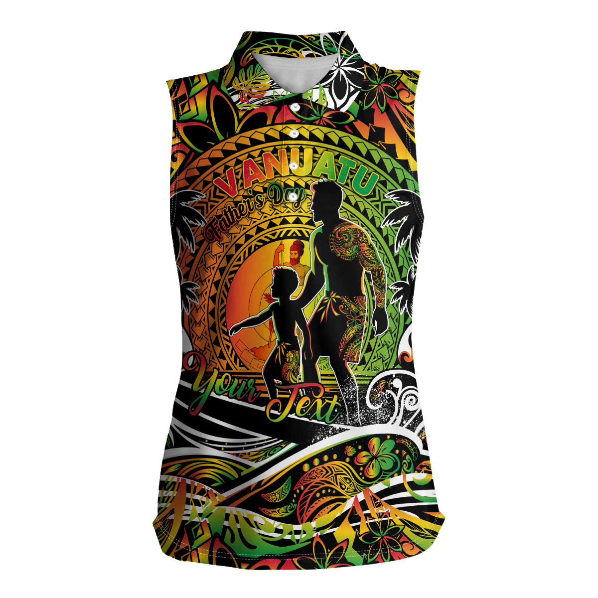 Father's Day Vanuatu Women Sleeveless Polo Shirt Special Dad Polynesia Paradise