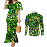 Father's Day Cook Islands Couples Matching Mermaid Dress and Long Sleeve Button Shirt Special Dad Polynesia Paradise DT02 Green - Polynesian Pride