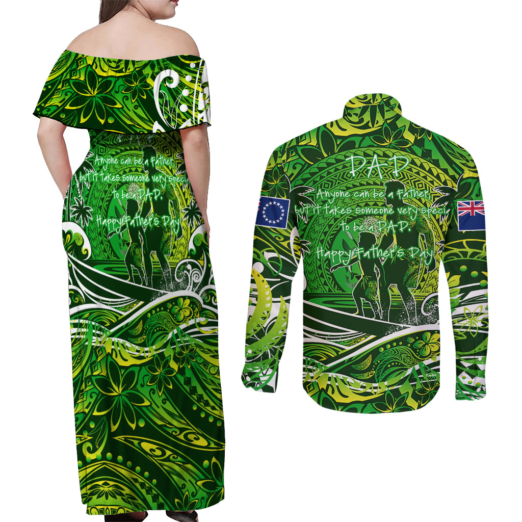 Father's Day Cook Islands Couples Matching Off Shoulder Maxi Dress and Long Sleeve Button Shirt Special Dad Polynesia Paradise DT02 - Polynesian Pride