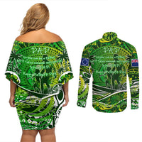 Father's Day Cook Islands Couples Matching Off Shoulder Short Dress and Long Sleeve Button Shirt Special Dad Polynesia Paradise DT02 - Polynesian Pride