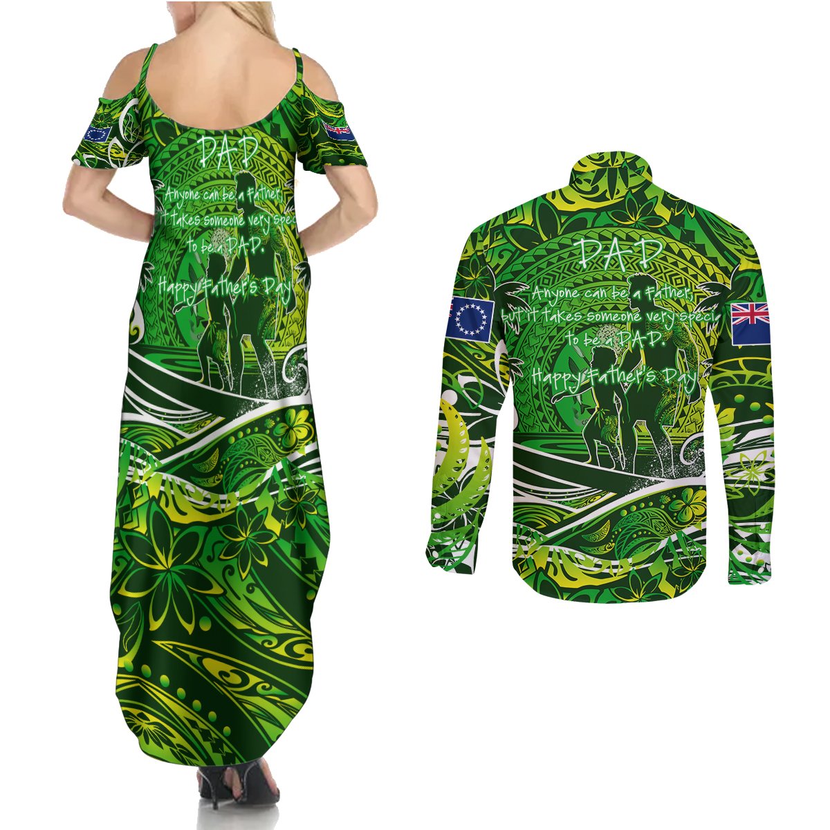 Father's Day Cook Islands Couples Matching Summer Maxi Dress and Long Sleeve Button Shirt Special Dad Polynesia Paradise DT02 - Polynesian Pride
