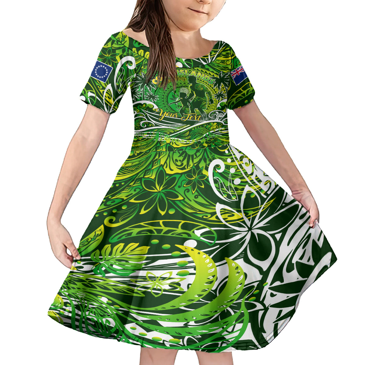 Father's Day Cook Islands Kid Short Sleeve Dress Special Dad Polynesia Paradise DT02 KID Green - Polynesian Pride