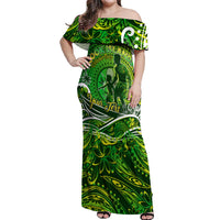 Father's Day Cook Islands Off Shoulder Maxi Dress Special Dad Polynesia Paradise DT02 Women Green - Polynesian Pride