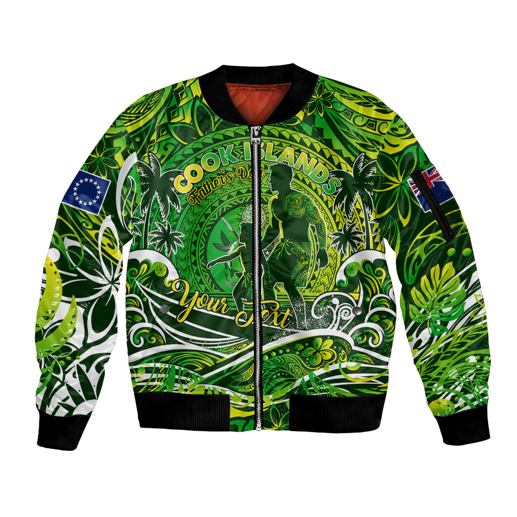 Father's Day Cook Islands Sleeve Zip Bomber Jacket Special Dad Polynesia Paradise DT02 Unisex Green - Polynesian Pride