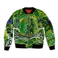 Father's Day Cook Islands Sleeve Zip Bomber Jacket Special Dad Polynesia Paradise DT02 Unisex Green - Polynesian Pride