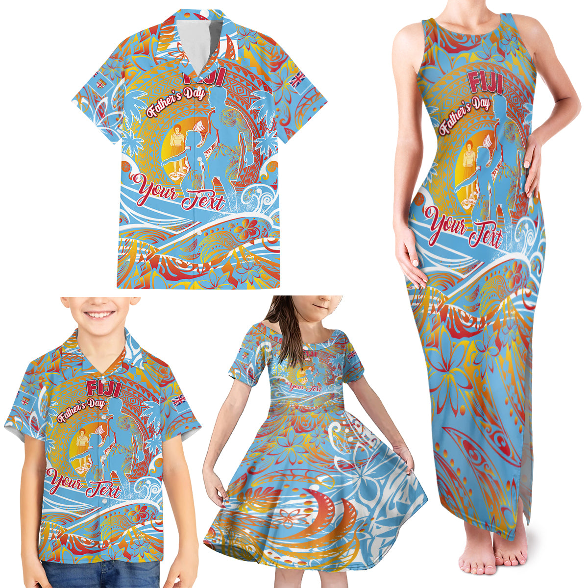 Father's Day Fiji Family Matching Tank Maxi Dress and Hawaiian Shirt Special Dad Polynesia Paradise