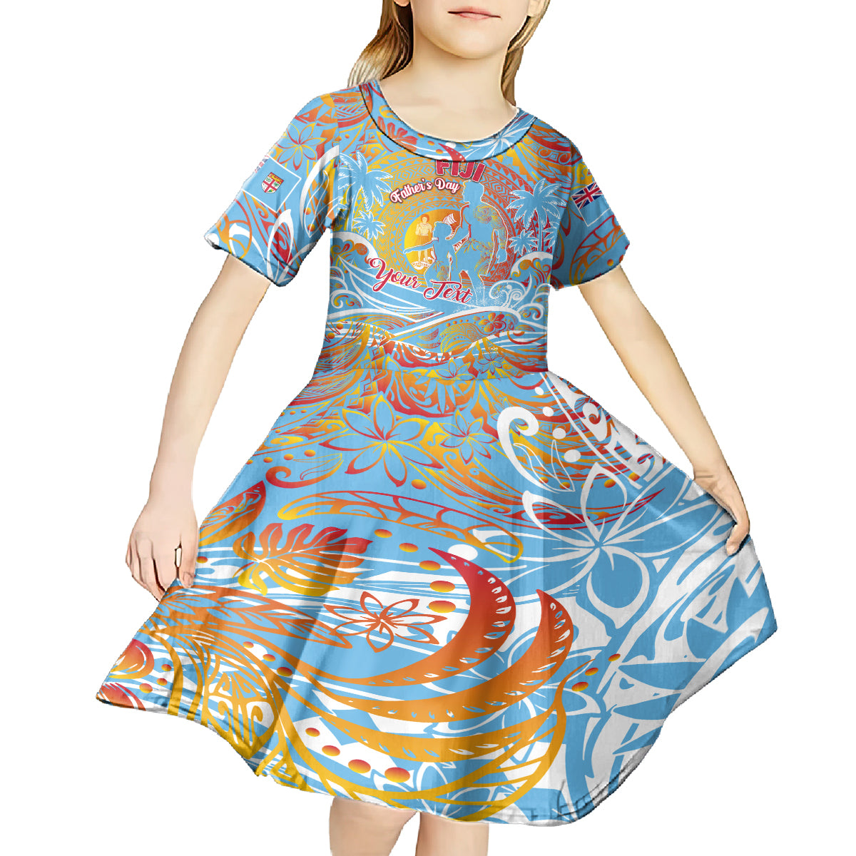 Father's Day Fiji Kid Short Sleeve Dress Special Dad Polynesia Paradise