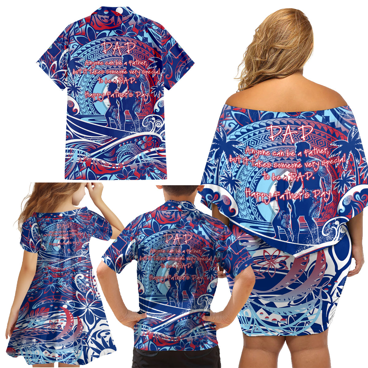 Father's Day Guam Family Matching Off Shoulder Short Dress and Hawaiian Shirt Special Dad Polynesia Paradise