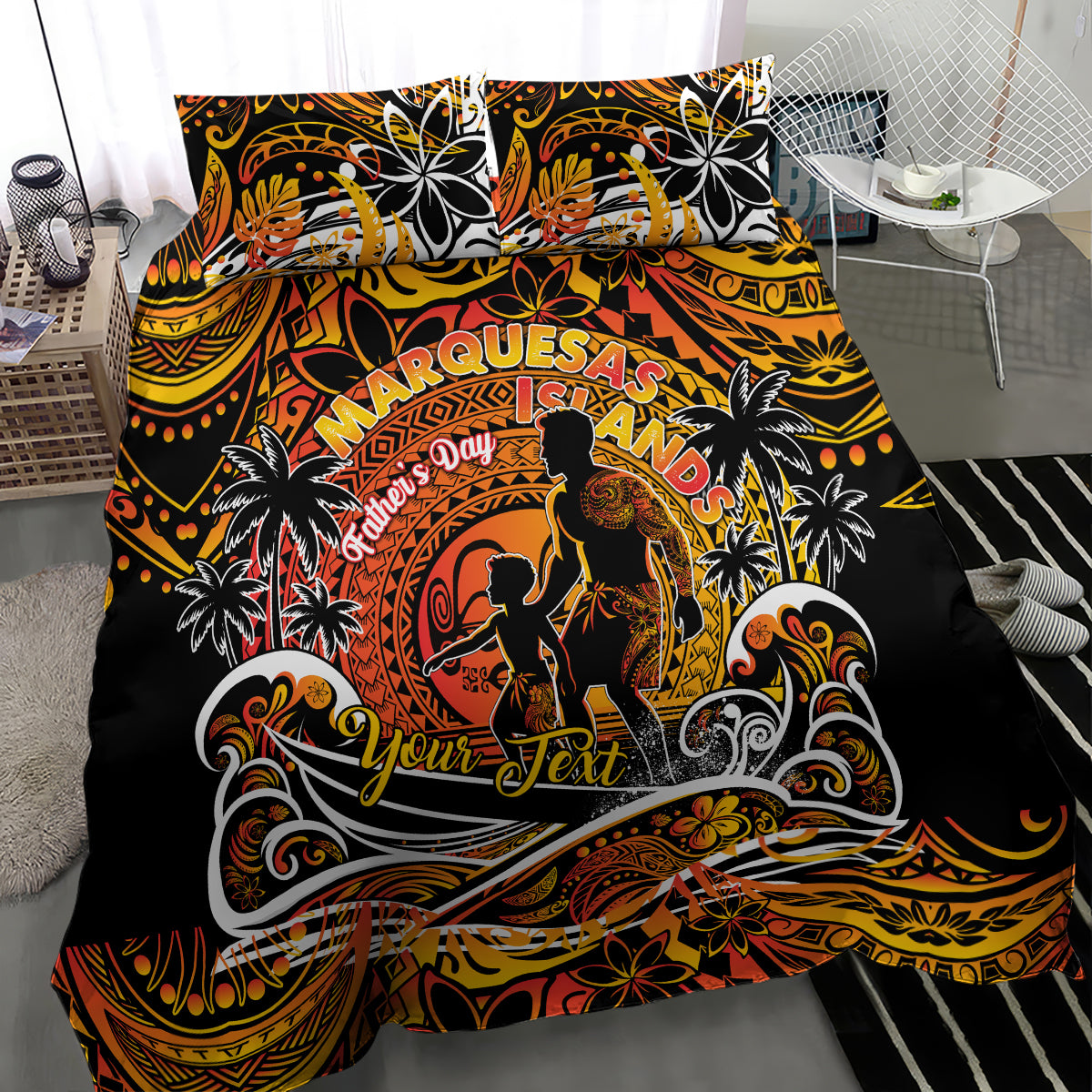 Father's Day Marquesas Islands Bedding Set Special Dad Polynesia Paradise