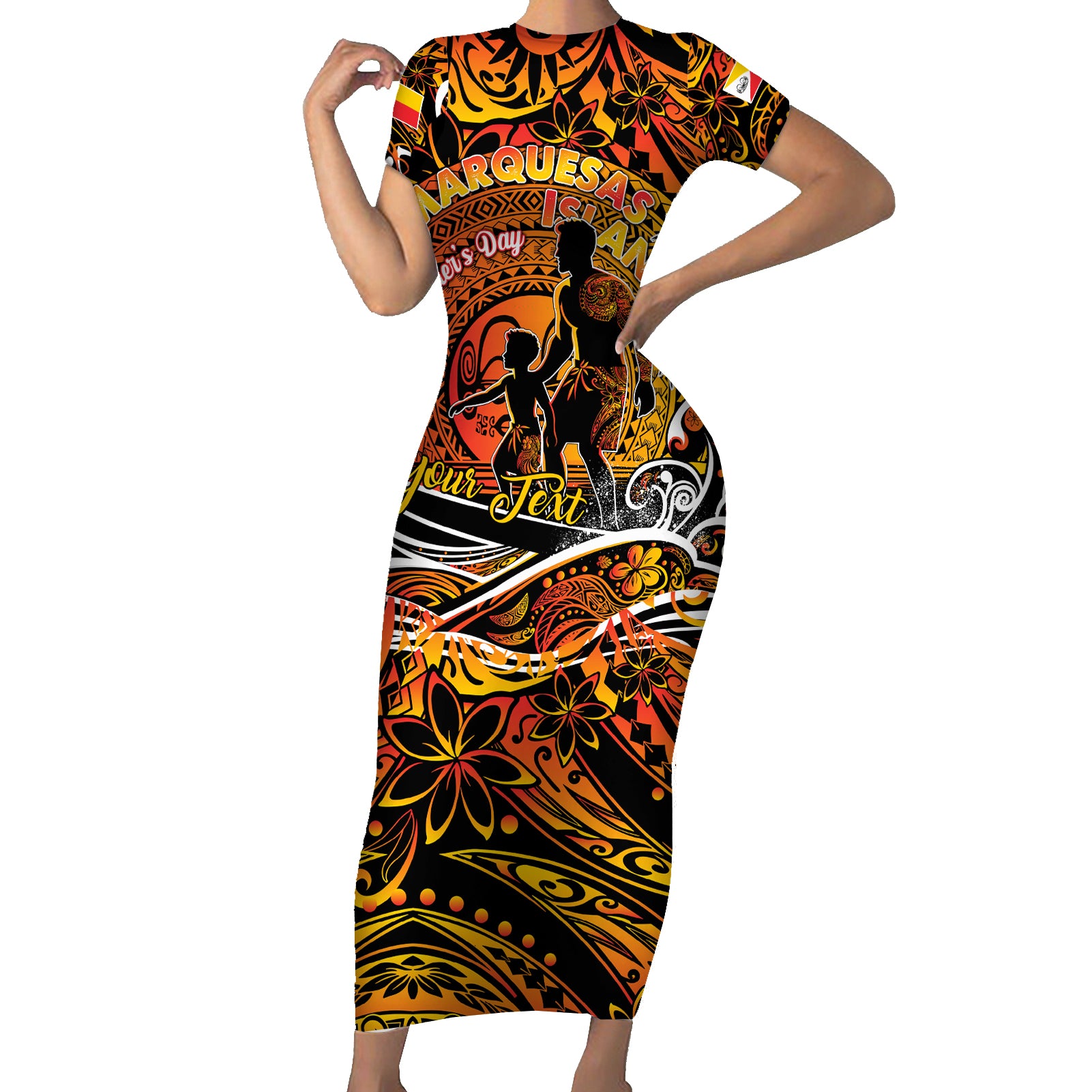 Father's Day Marquesas Islands Short Sleeve Bodycon Dress Special Dad Polynesia Paradise