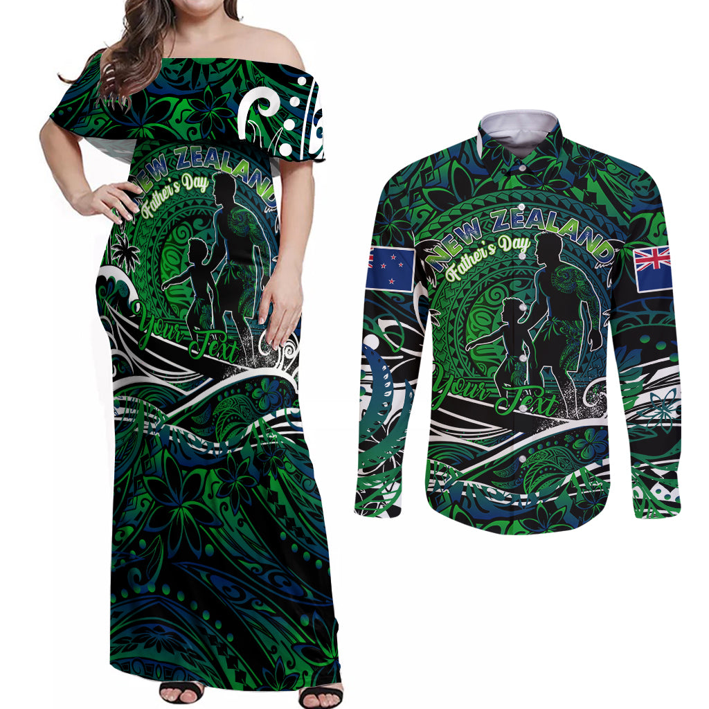 Father's Day New Zealand Couples Matching Off Shoulder Maxi Dress and Long Sleeve Button Shirt Special Dad Polynesia Paradise