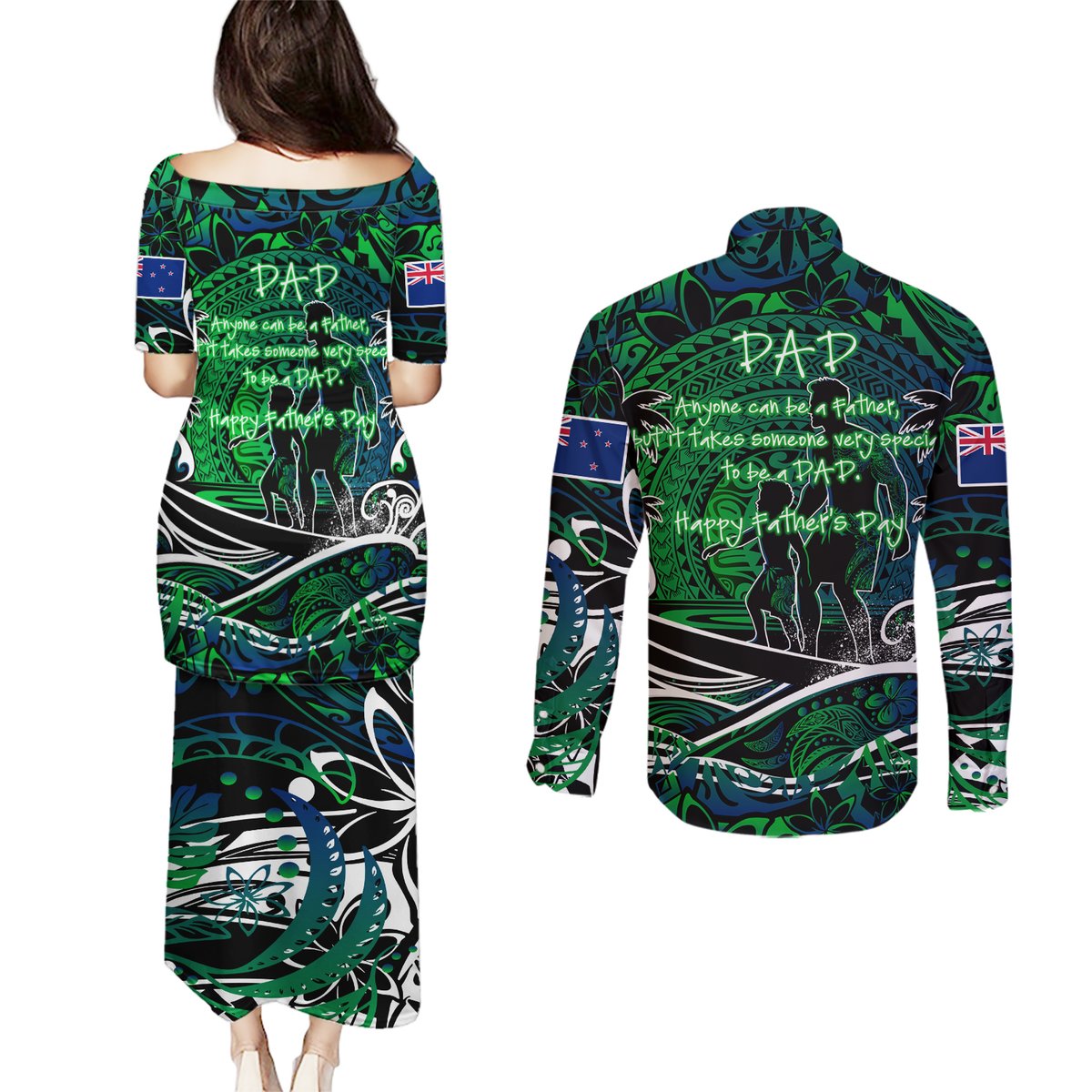 Father's Day New Zealand Couples Matching Puletasi and Long Sleeve Button Shirt Special Dad Polynesia Paradise DT02 - Polynesian Pride