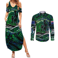 Father's Day New Zealand Couples Matching Summer Maxi Dress and Long Sleeve Button Shirt Special Dad Polynesia Paradise DT02 Green - Polynesian Pride