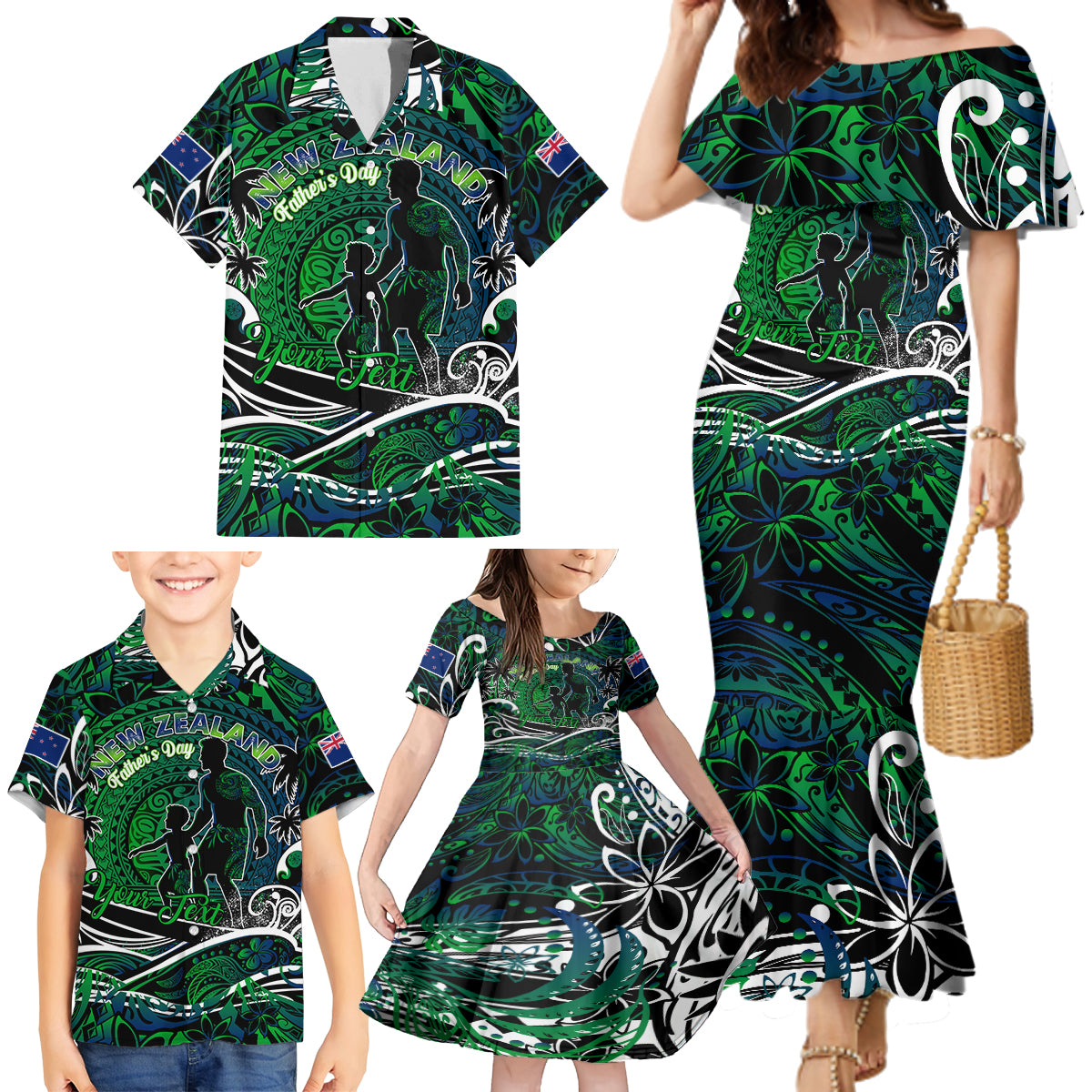 Father's Day New Zealand Family Matching Mermaid Dress and Hawaiian Shirt Special Dad Polynesia Paradise