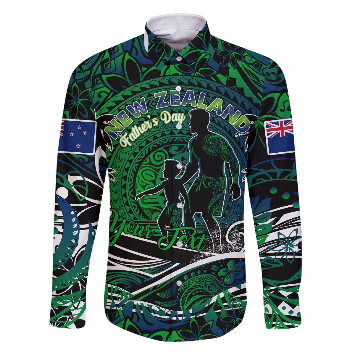 Father's Day New Zealand Family Matching Off The Shoulder Long Sleeve Dress and Hawaiian Shirt Special Dad Polynesia Paradise