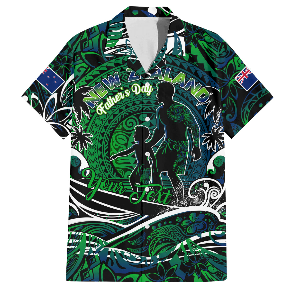 Father's Day New Zealand Family Matching Summer Maxi Dress and Hawaiian Shirt Special Dad Polynesia Paradise DT02 Dad's Shirt - Short Sleeve Green - Polynesian Pride