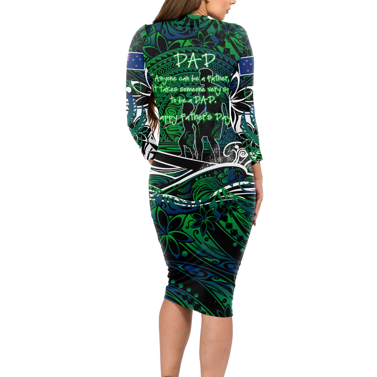 Father's Day New Zealand Long Sleeve Bodycon Dress Special Dad Polynesia Paradise