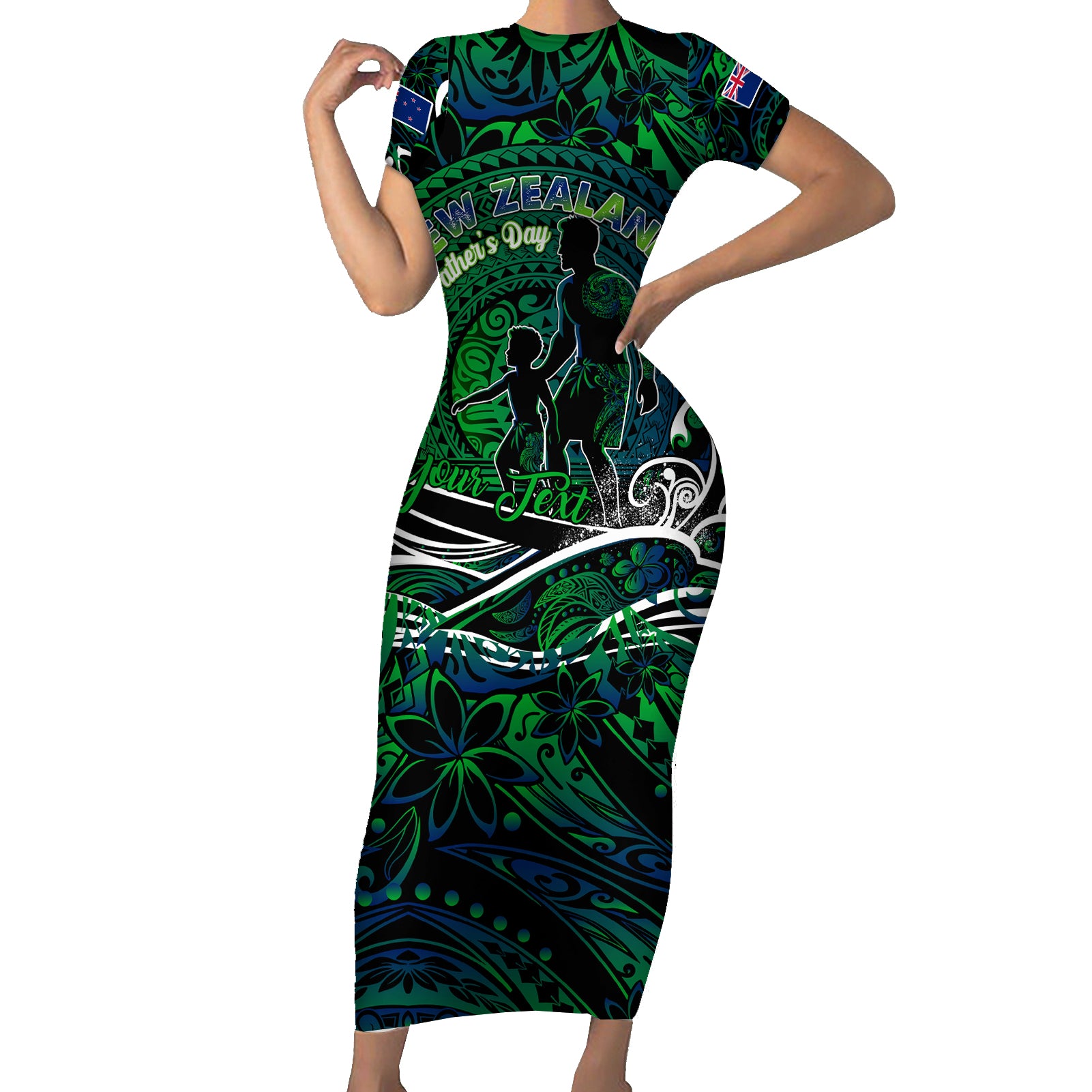 Father's Day New Zealand Short Sleeve Bodycon Dress Special Dad Polynesia Paradise