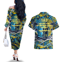 Father's Day Tokelau Couples Matching Off The Shoulder Long Sleeve Dress and Hawaiian Shirt Special Dad Polynesia Paradise
