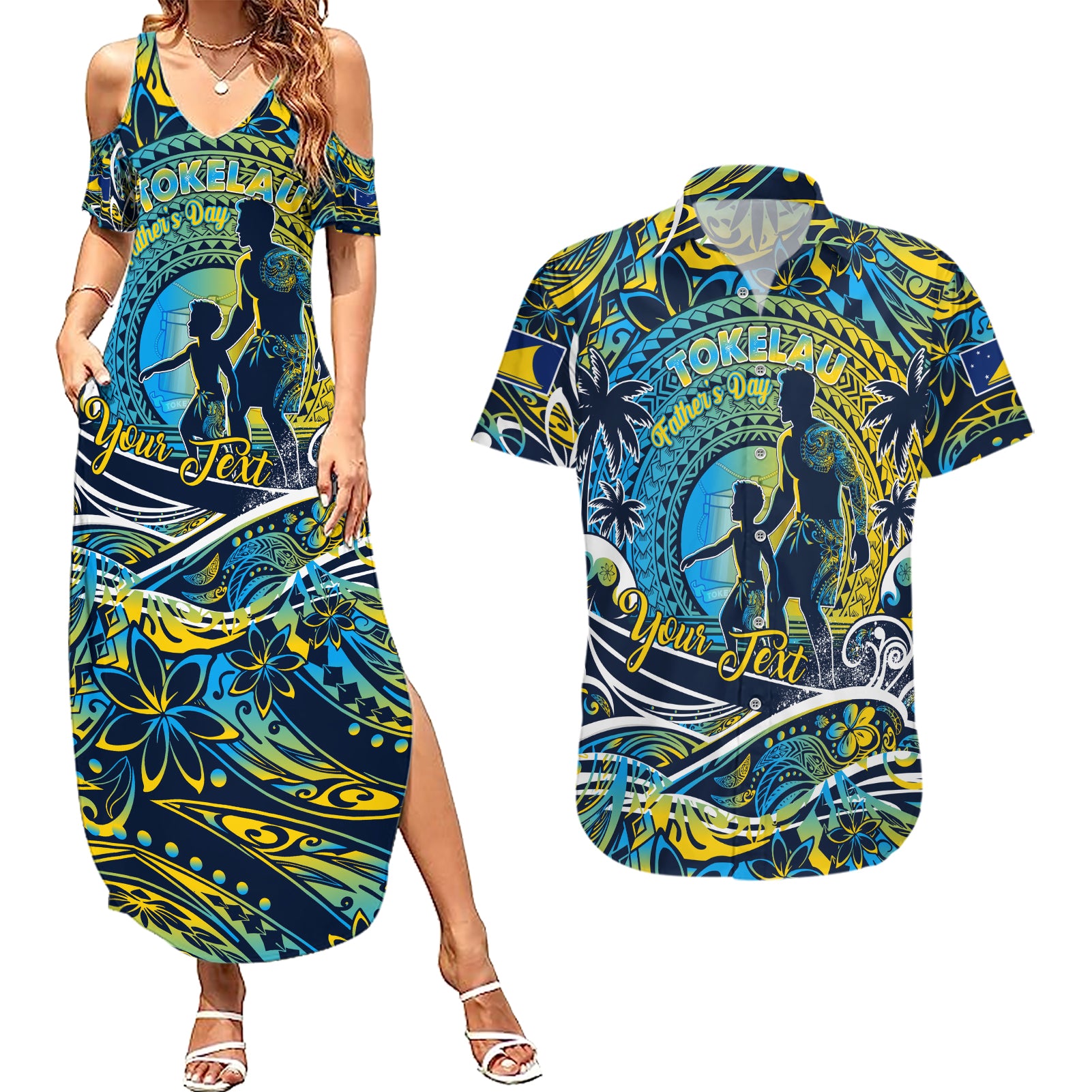 Father's Day Tokelau Couples Matching Summer Maxi Dress and Hawaiian Shirt Special Dad Polynesia Paradise