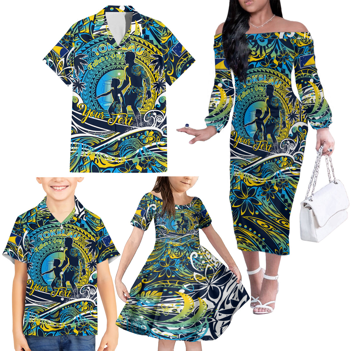 Father's Day Tokelau Family Matching Off The Shoulder Long Sleeve Dress and Hawaiian Shirt Special Dad Polynesia Paradise