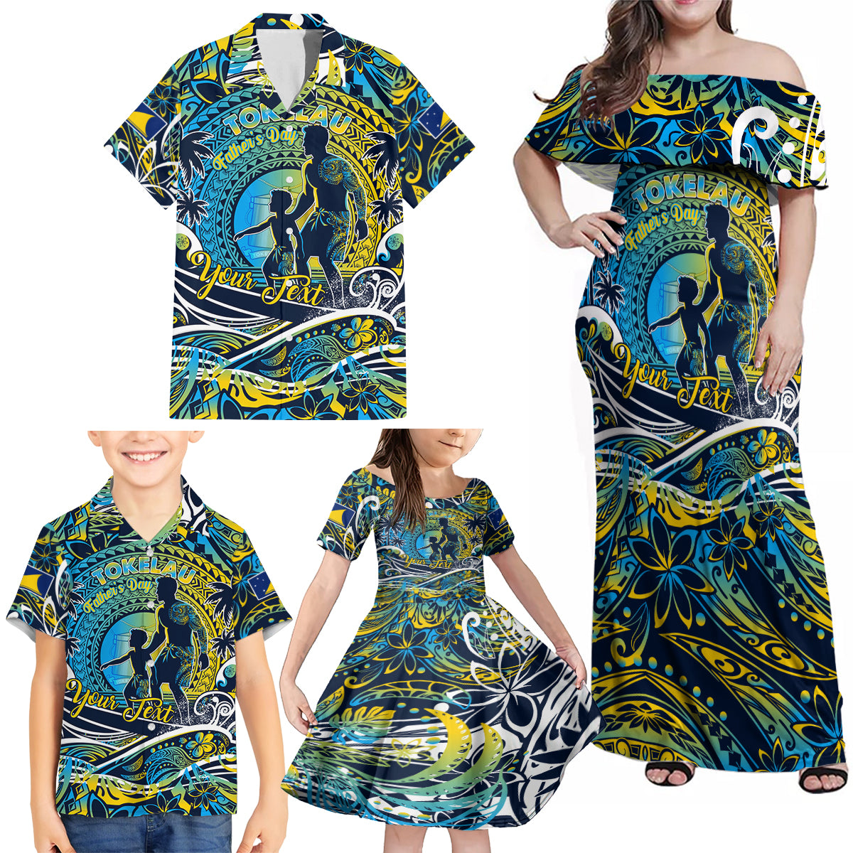 Father's Day Tokelau Family Matching Off Shoulder Maxi Dress and Hawaiian Shirt Special Dad Polynesia Paradise