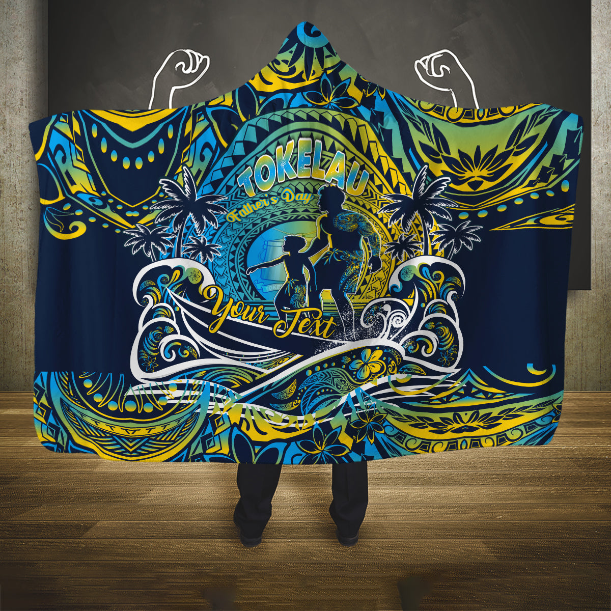 Father's Day Tokelau Hooded Blanket Special Dad Polynesia Paradise DT02 One Size Blue - Polynesian Pride