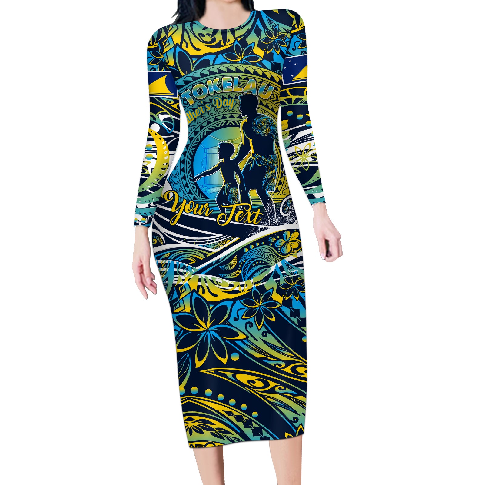 Father's Day Tokelau Long Sleeve Bodycon Dress Special Dad Polynesia Paradise