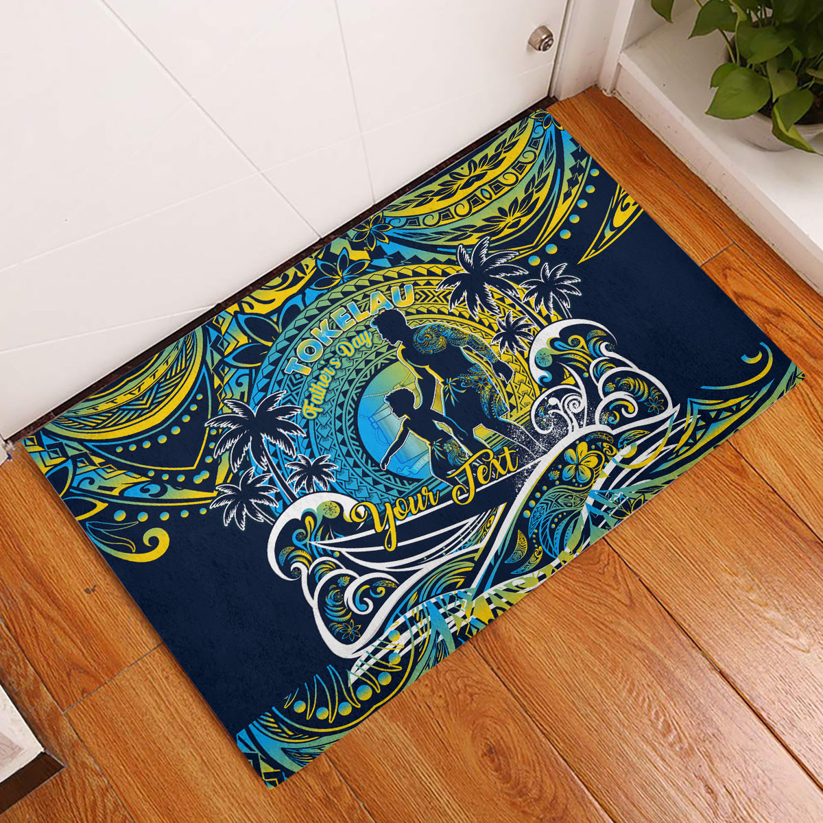 Father's Day Tokelau Rubber Doormat Special Dad Polynesia Paradise DT02 Blue - Polynesian Pride