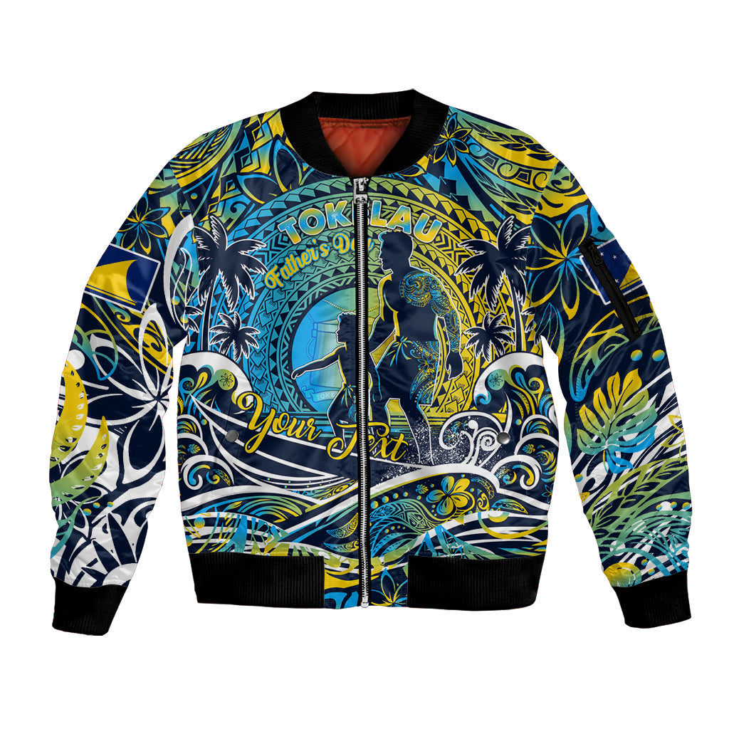 Father's Day Tokelau Sleeve Zip Bomber Jacket Special Dad Polynesia Paradise DT02 Unisex Blue - Polynesian Pride