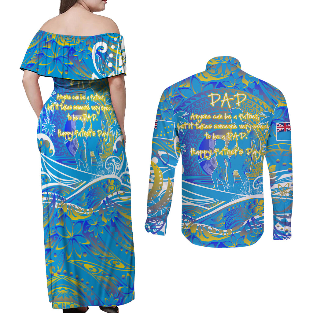 Father's Day Tuvalu Couples Matching Off Shoulder Maxi Dress and Long Sleeve Button Shirt Special Dad Polynesia Paradise DT02 - Polynesian Pride