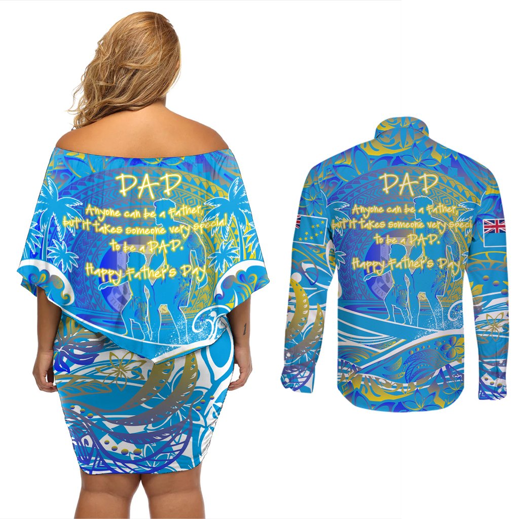 Father's Day Tuvalu Couples Matching Off Shoulder Short Dress and Long Sleeve Button Shirt Special Dad Polynesia Paradise DT02 - Polynesian Pride