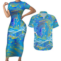 Father's Day Tuvalu Couples Matching Short Sleeve Bodycon Dress and Hawaiian Shirt Special Dad Polynesia Paradise DT02 Blue - Polynesian Pride