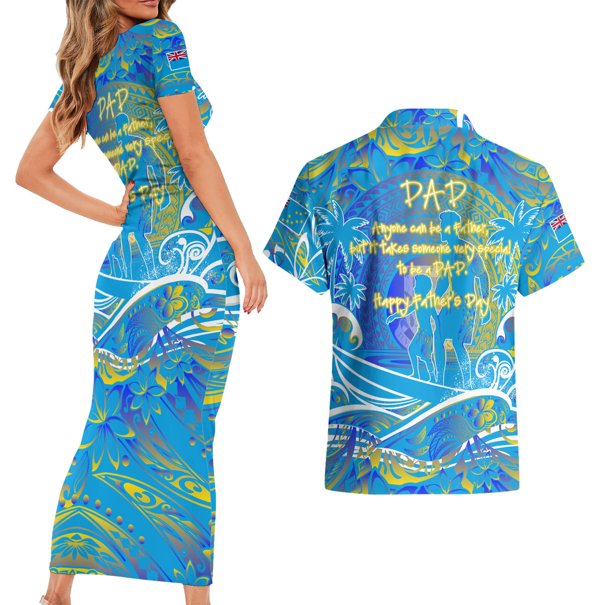 Father's Day Tuvalu Couples Matching Short Sleeve Bodycon Dress and Hawaiian Shirt Special Dad Polynesia Paradise DT02 - Polynesian Pride