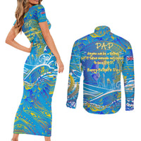 Father's Day Tuvalu Couples Matching Short Sleeve Bodycon Dress and Long Sleeve Button Shirt Special Dad Polynesia Paradise DT02 - Polynesian Pride