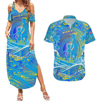 Father's Day Tuvalu Couples Matching Summer Maxi Dress and Hawaiian Shirt Special Dad Polynesia Paradise DT02 Blue - Polynesian Pride