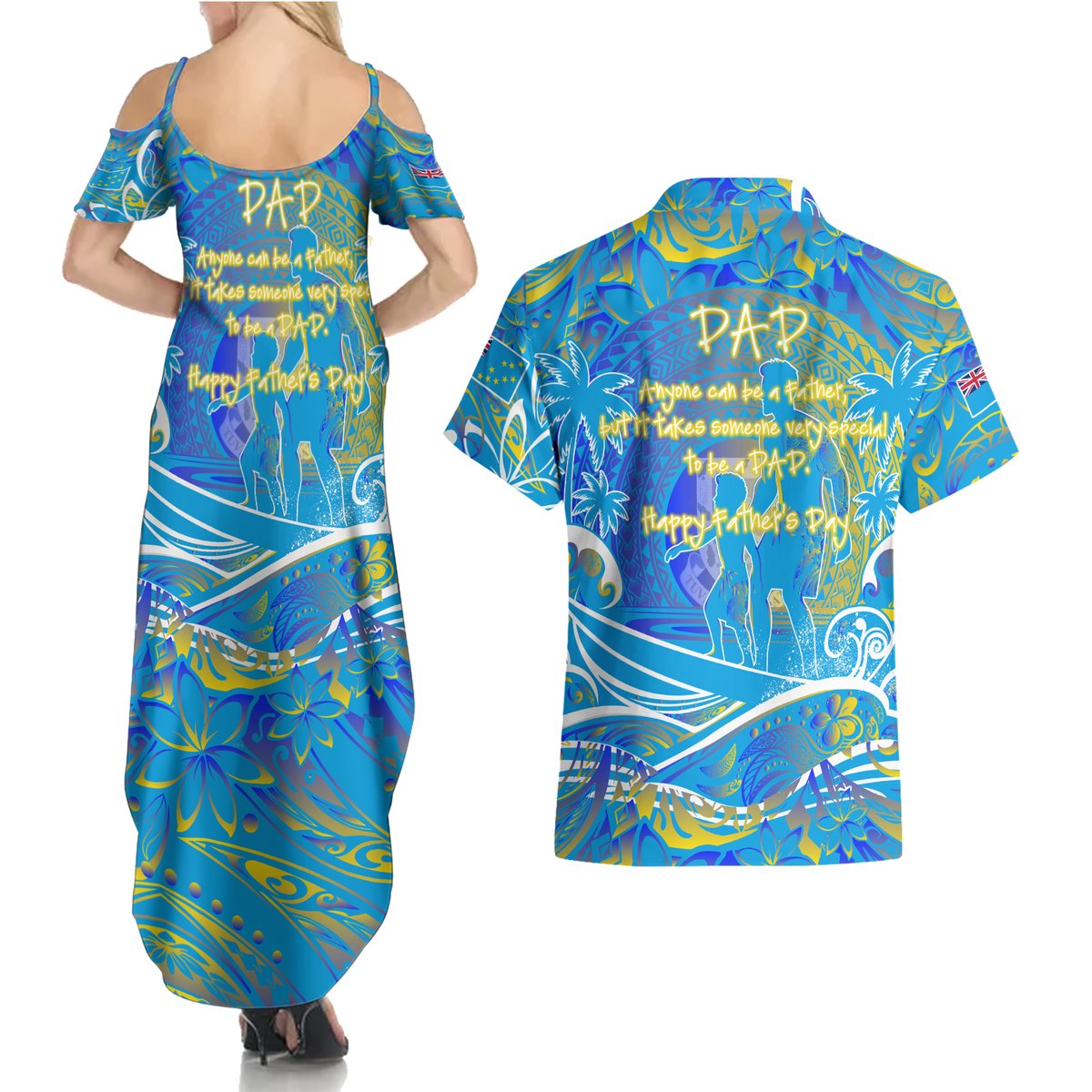 Father's Day Tuvalu Couples Matching Summer Maxi Dress and Hawaiian Shirt Special Dad Polynesia Paradise DT02 - Polynesian Pride