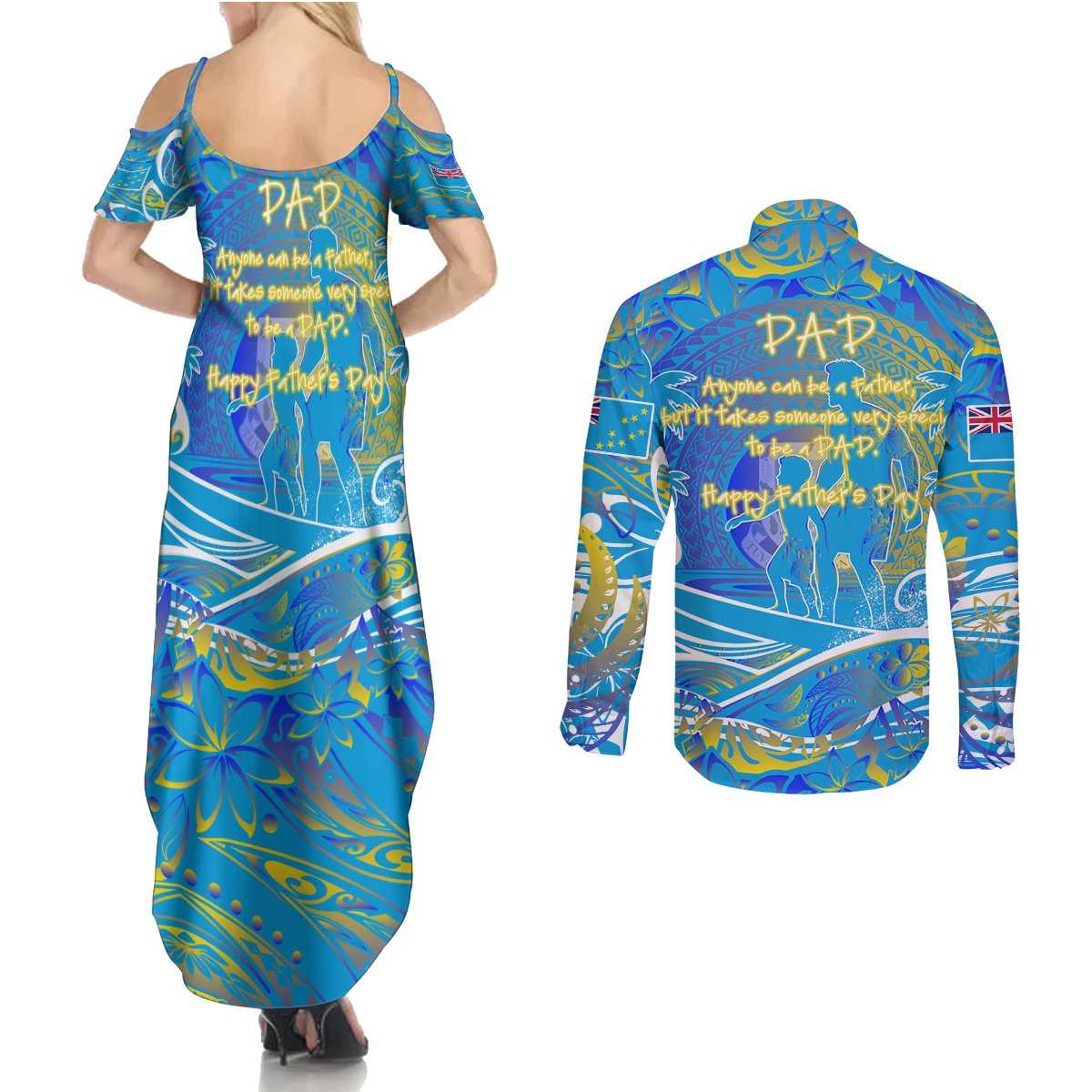 Father's Day Tuvalu Couples Matching Summer Maxi Dress and Long Sleeve Button Shirt Special Dad Polynesia Paradise DT02 - Polynesian Pride
