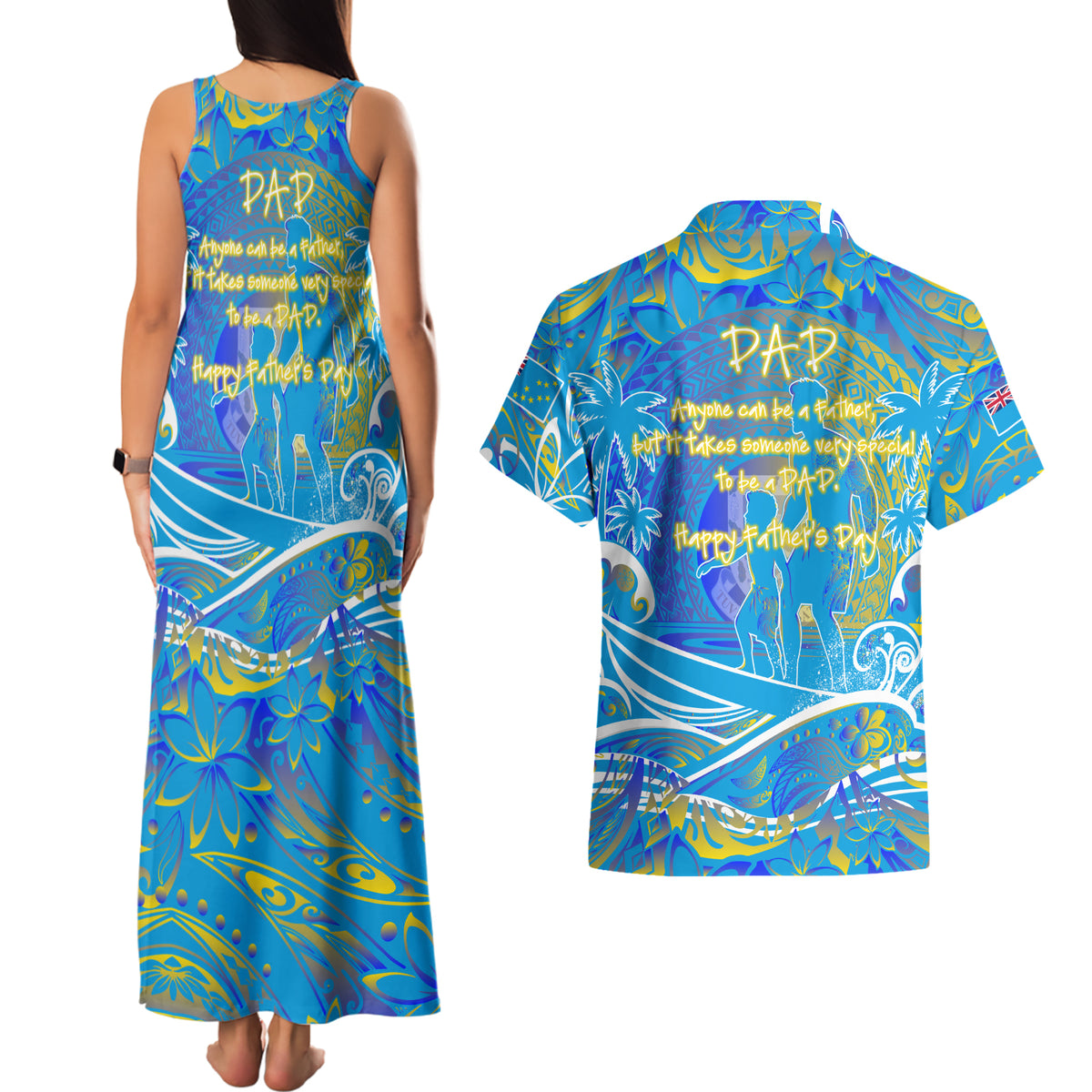Father's Day Tuvalu Couples Matching Tank Maxi Dress and Hawaiian Shirt Special Dad Polynesia Paradise DT02 - Polynesian Pride