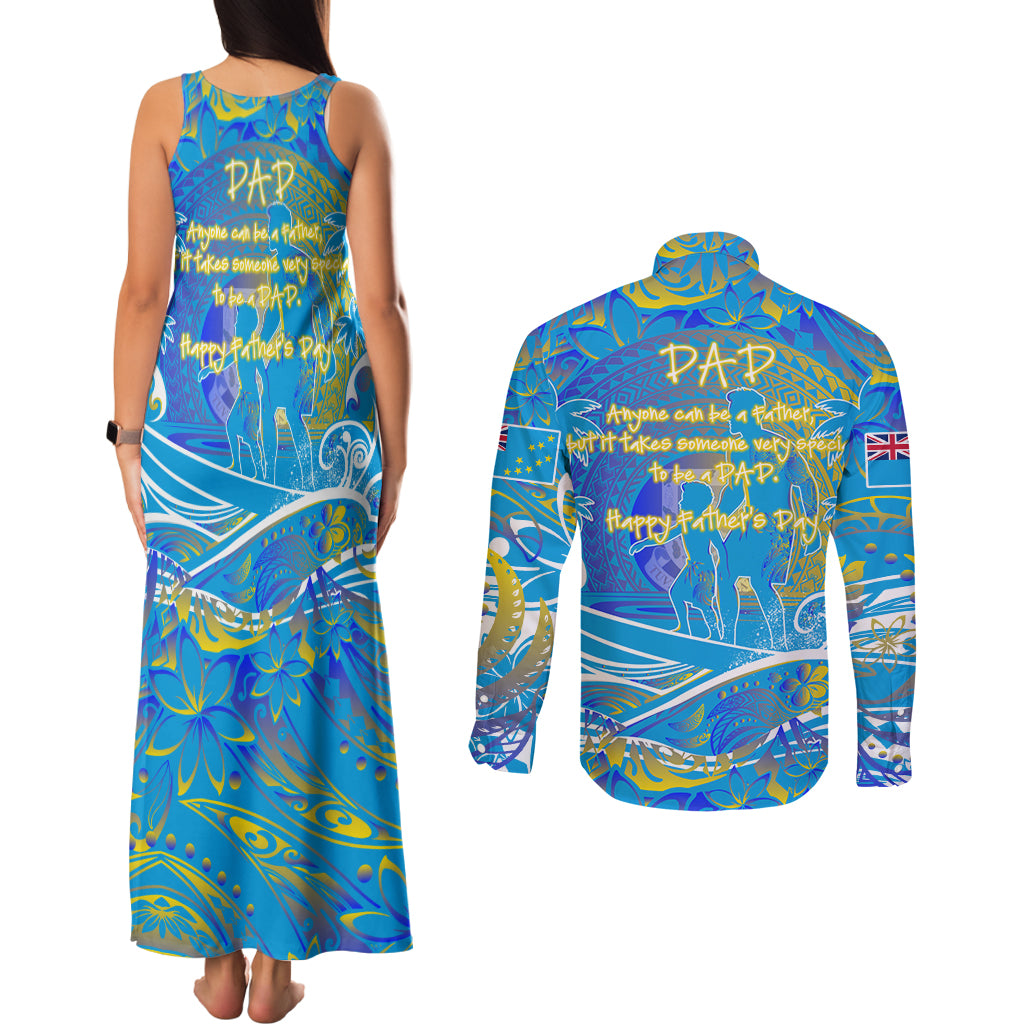 Father's Day Tuvalu Couples Matching Tank Maxi Dress and Long Sleeve Button Shirt Special Dad Polynesia Paradise DT02 - Polynesian Pride