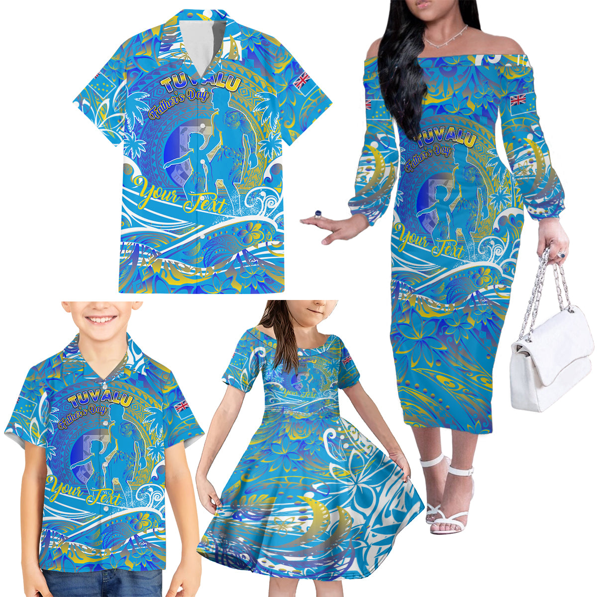 Father's Day Tuvalu Family Matching Off The Shoulder Long Sleeve Dress and Hawaiian Shirt Special Dad Polynesia Paradise DT02 - Polynesian Pride