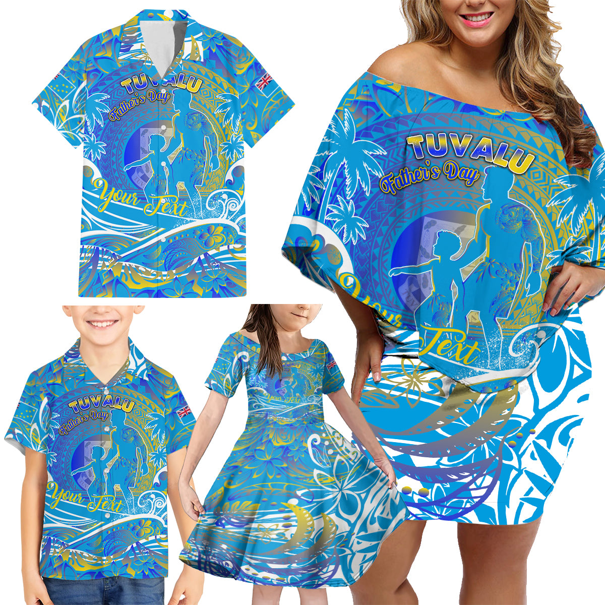 Father's Day Tuvalu Family Matching Off Shoulder Short Dress and Hawaiian Shirt Special Dad Polynesia Paradise DT02 - Polynesian Pride