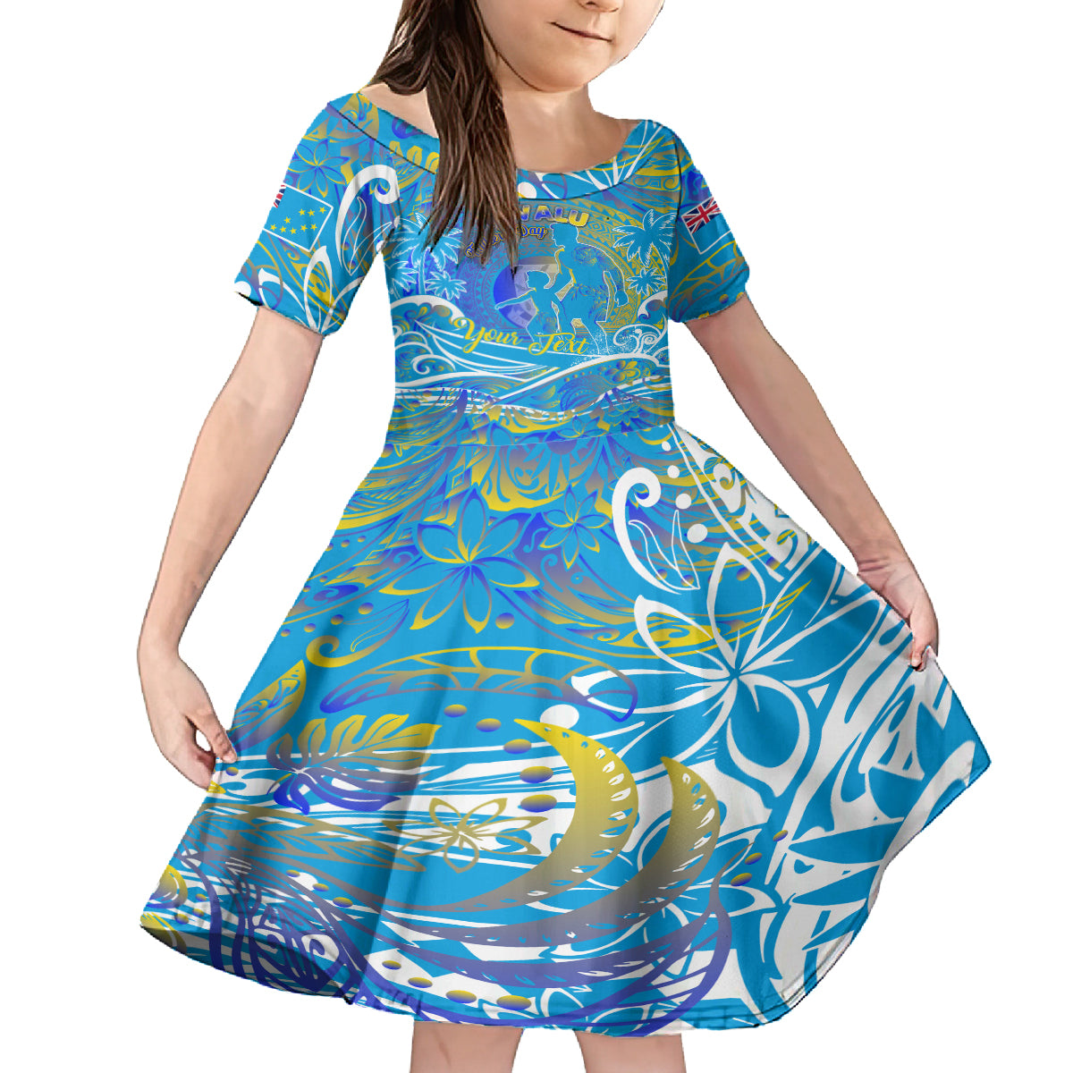 Father's Day Tuvalu Family Matching Puletasi and Hawaiian Shirt Special Dad Polynesia Paradise DT02 Daughter's Dress Blue - Polynesian Pride