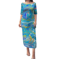Father's Day Tuvalu Family Matching Puletasi and Hawaiian Shirt Special Dad Polynesia Paradise DT02 Mom's Dress Blue - Polynesian Pride