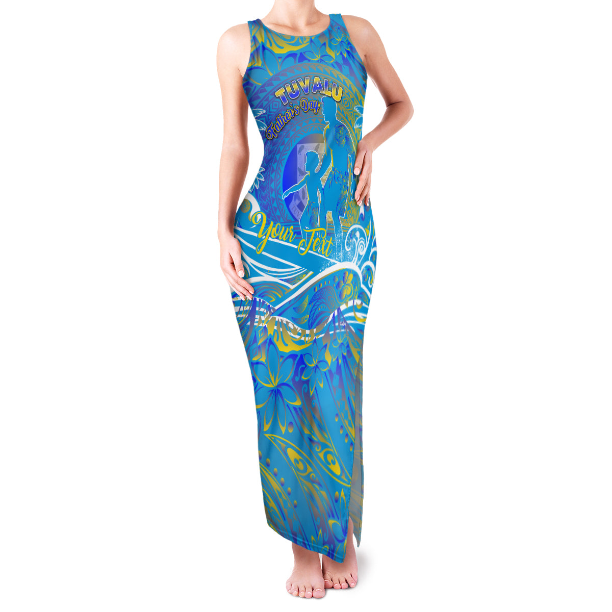Father's Day Tuvalu Family Matching Tank Maxi Dress and Hawaiian Shirt Special Dad Polynesia Paradise DT02 Mom's Dress Blue - Polynesian Pride