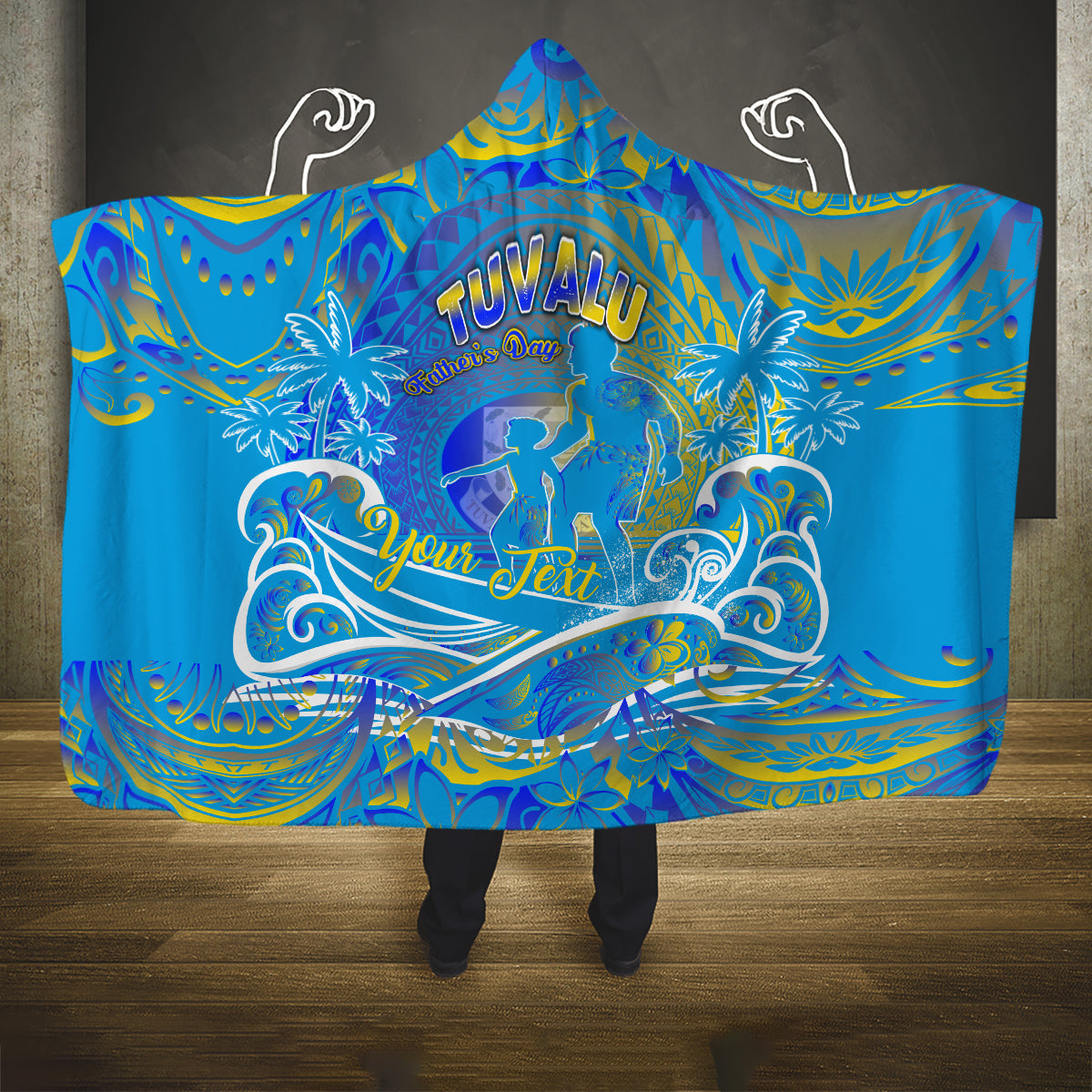 Father's Day Tuvalu Hooded Blanket Special Dad Polynesia Paradise DT02 One Size Blue - Polynesian Pride