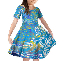 Father's Day Tuvalu Kid Short Sleeve Dress Special Dad Polynesia Paradise DT02 KID Blue - Polynesian Pride