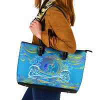 Father's Day Tuvalu Leather Tote Bag Special Dad Polynesia Paradise DT02 Blue - Polynesian Pride