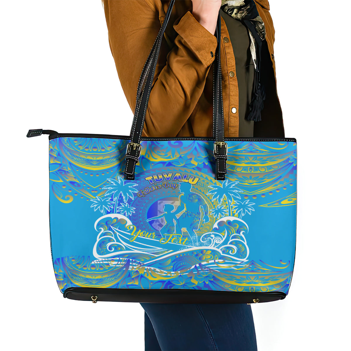 Father's Day Tuvalu Leather Tote Bag Special Dad Polynesia Paradise DT02 - Polynesian Pride